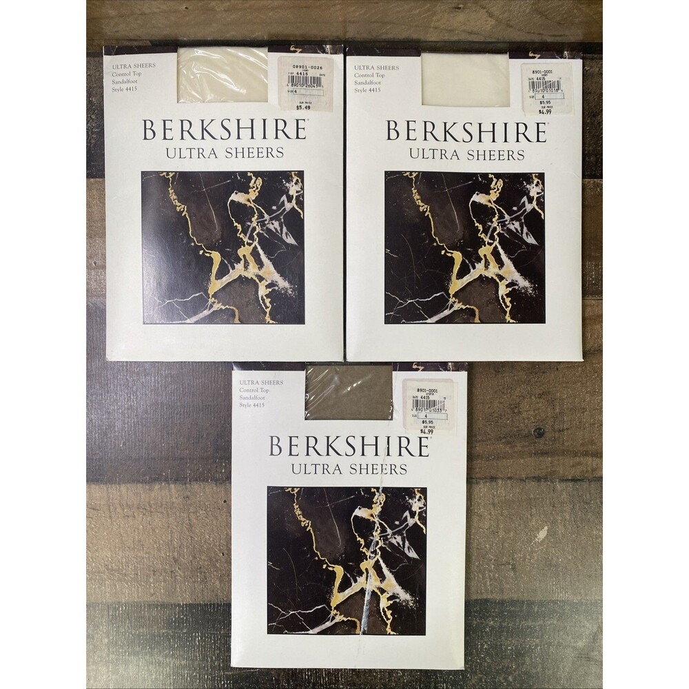 Mixed Lot of 3 Vtg BERKSHIRE Ultra Sheers Control Top Sandalfoot Pantyhose Sz 4